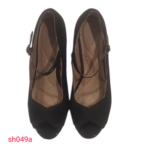 Black Pleather Suede Open Toe Heels Glossy Heels Comfort Sole Adjustable Strap